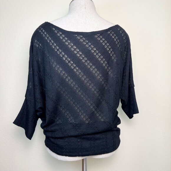 LOVE CULTURE Black Dolman Sleeve Knit Top With Sheer Stripe Detail Size M/L - Picture 6 of 8